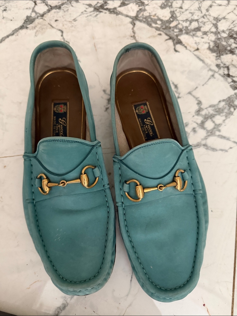 Gucci Teal Leather Horsebit Slip-On Loafers